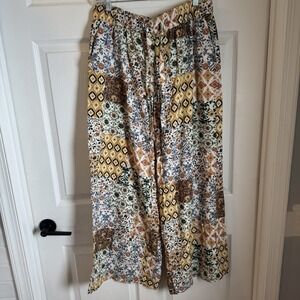 HAVER + BLAIR LONDON WOMENS PANTS SIZE LARGE WIDE LEG FLORAL PULL ON STRETCH